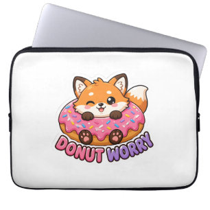 Cute Kawaii Fox Doughnut Worry Funny Food Pun Laptop Sleeve