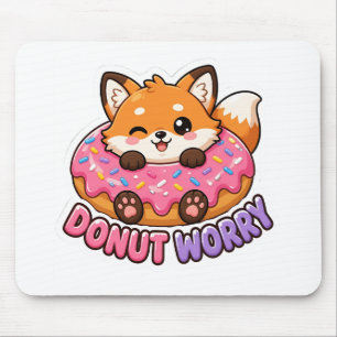 Cute Kawaii Fox Doughnut Worry Funny Food Pun Mouse Pad