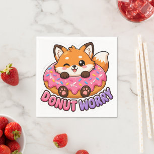 Cute Kawaii Fox Doughnut Worry Funny Food Pun Napkin