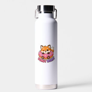 Cute Kawaii Fox Doughnut Worry Funny Food Pun Water Bottle