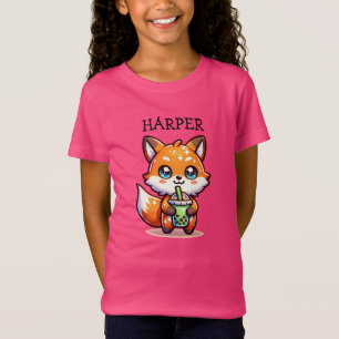 Cute Kawaii Fox with Bubble Tea Personalised T-Shirt