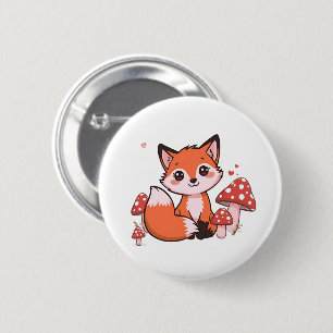 Cute Kawaii Fox with Mushrooms Cartoon Art 6 Cm Round Badge