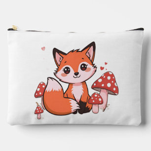 Cute Kawaii Fox with Mushrooms Cartoon Art Accessory Pouch