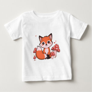 Cute Kawaii Fox with Mushrooms Cartoon Art Baby T-Shirt