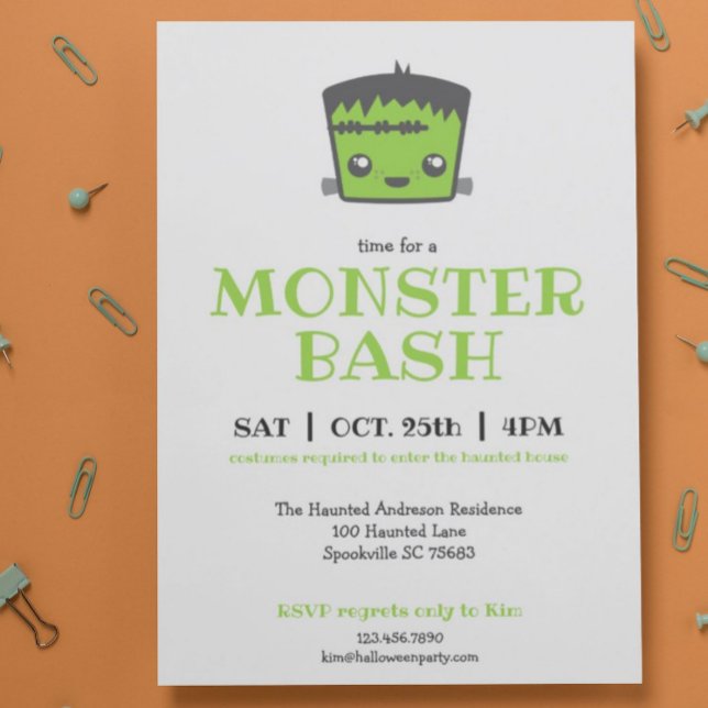 Cute Kawaii Frankenstein Monster Halloween Party Invitation (Creator Uploaded)