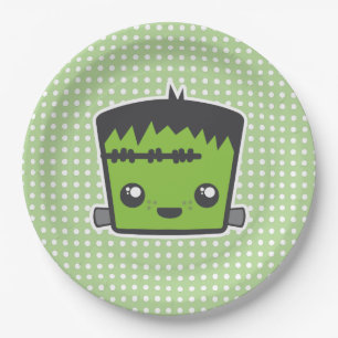 Cute Kawaii Frankenstein Monster Halloween Party Paper Plate