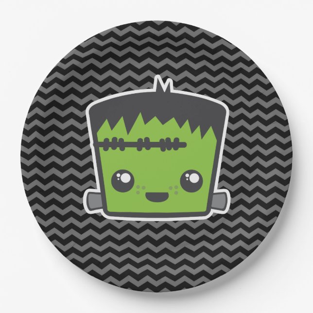 Cute Kawaii Frankenstein Monster Halloween Party Paper Plate (Front)