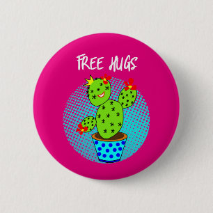 Cute Kawaii Free Hugs Smiling Cactus Plant Graphic 6 Cm Round Badge