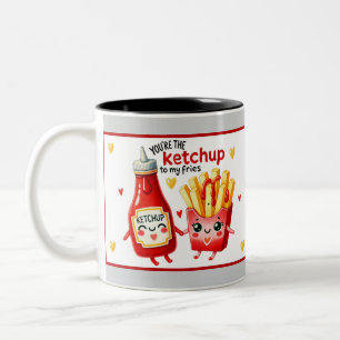 Cute Kawaii French Fries and Ketchup Two-Tone Coffee Mug