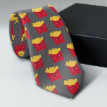 Cute Kawaii French Fries - grey Tie<br><div class="desc">A modern drawing of a french fry box with bright colours.</div>
