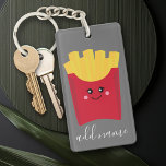 Cute Kawaii French Fries with Custom Name Key Ring<br><div class="desc">A modern drawing of a french fry box with bright colours.</div>