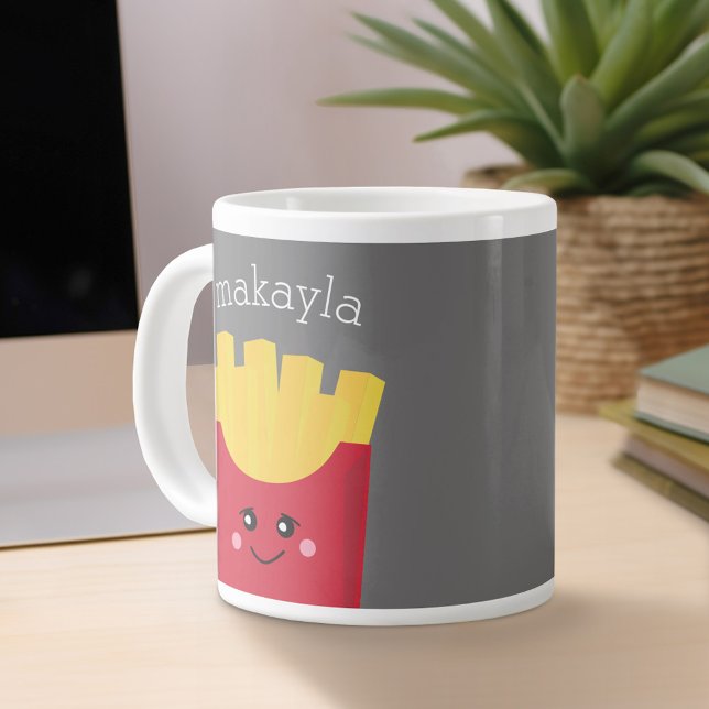 Cute Kawaii French Fries with Custom Name Large Coffee Mug (Personalized mug)