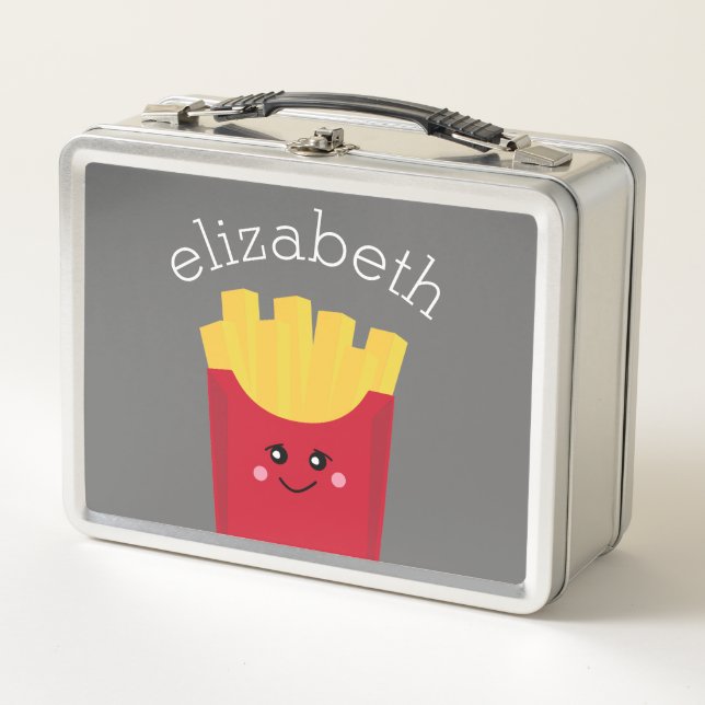 Cute Kawaii French Fries with Custom Name Metal Lunch Box (Front)