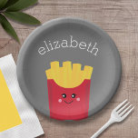 Cute Kawaii French Fries with Custom Name Paper Plate<br><div class="desc">A modern drawing of a french fry box with bright colours.</div>