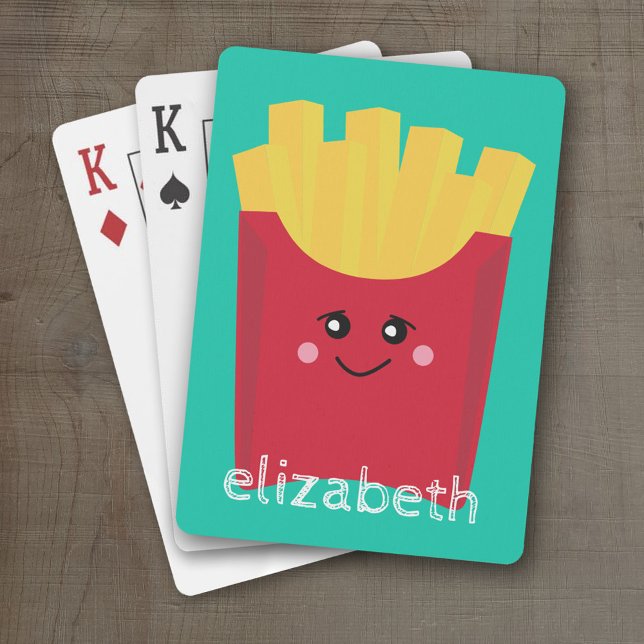 Cute Kawaii French Fries with Custom Name Playing Cards (Personalized Playing Cards)