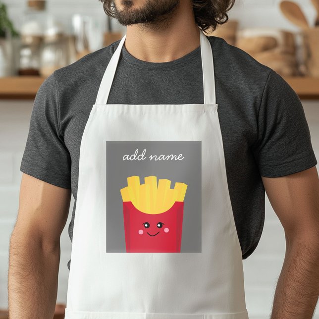Cute Kawaii French Fries with Custom Name Standard Apron (Custom Apron with a Photo Collage)