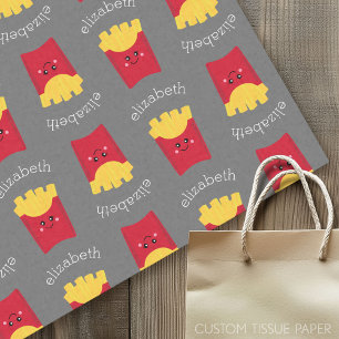Cute Kawaii French Fries with Custom Name Tissue Paper