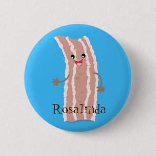 Cute kawaii fried bacon cartoon illustration 6 cm round badge