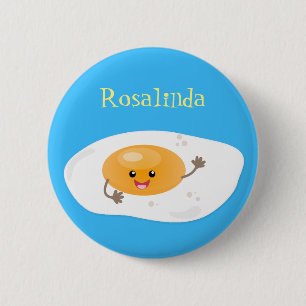 Cute kawaii fried egg cartoon illustration 6 cm round badge