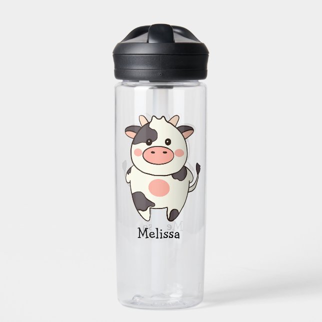 Cute Kawaii Friendly Cow Water Bottle (Front)