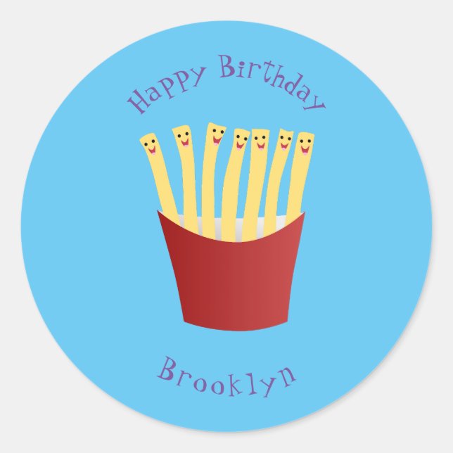 Cute kawaii fries fast food cartoon classic round sticker (Front)