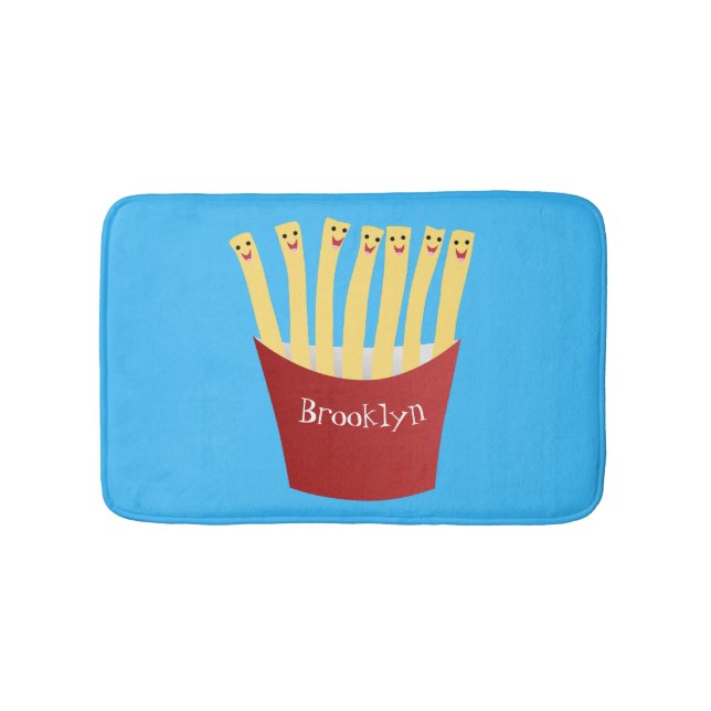 Cute kawaii fries fast food cartoon illustration bath mat (Front)