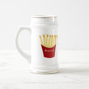 Cute kawaii fries fast food cartoon illustration beer stein