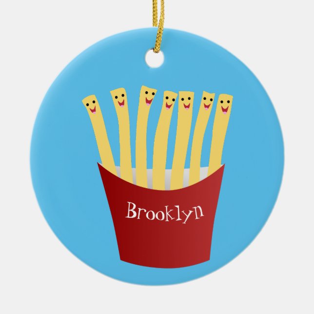 Cute kawaii fries fast food cartoon illustration ceramic tree decoration (Front)