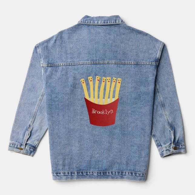 Cute kawaii fries fast food cartoon illustration denim jacket (Back)