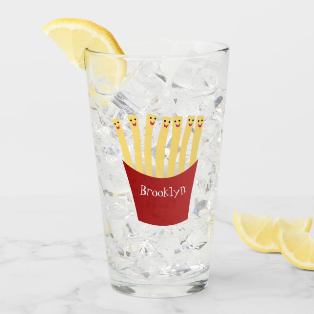 Cute kawaii fries fast food cartoon illustration glass (Front Ice)
