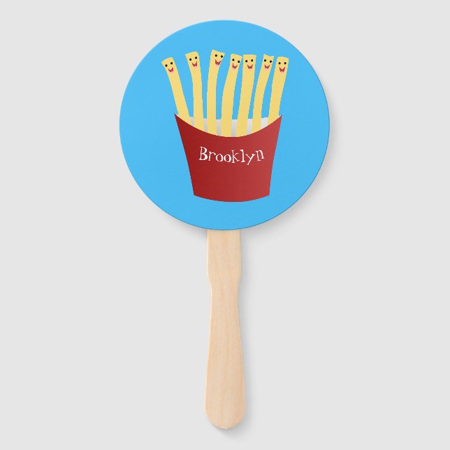Cute kawaii fries fast food cartoon illustration hand fan (Front)