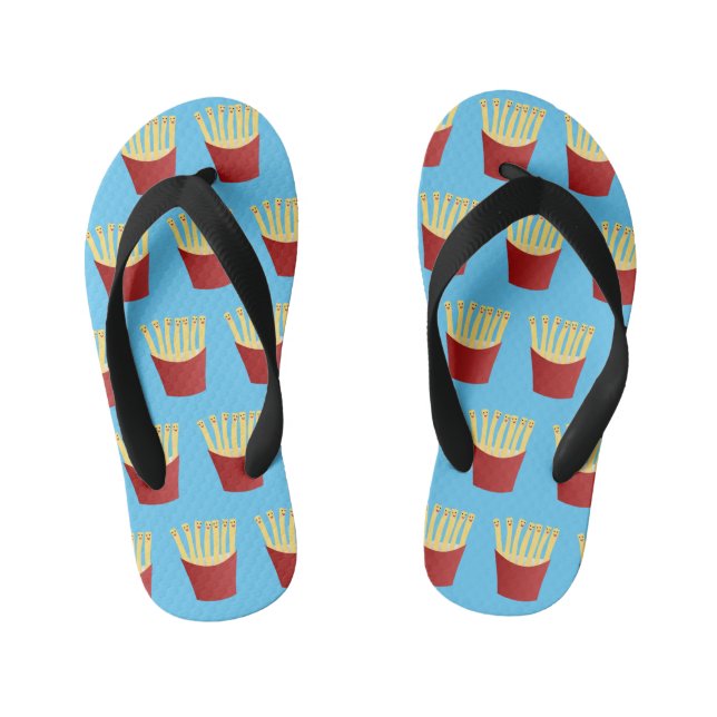 Cute kawaii fries fast food cartoon illustration kid's jandals (Footbed)