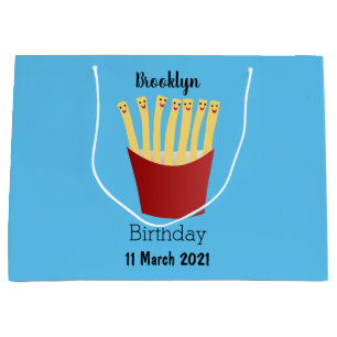 Cute kawaii fries fast food cartoon illustration large gift bag