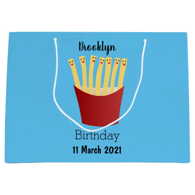 Cute kawaii fries fast food cartoon illustration  large gift bag (Front)