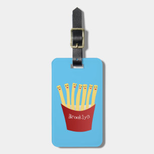 Cute kawaii fries fast food cartoon illustration luggage tag