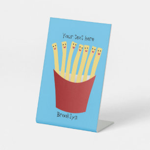Cute kawaii fries fast food cartoon illustration pedestal sign