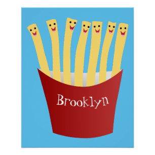 Cute kawaii fries fast food cartoon illustration poster