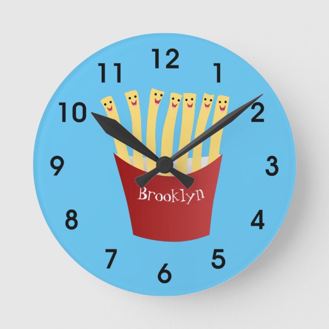 Cute kawaii fries fast food cartoon illustration round clock (Front)