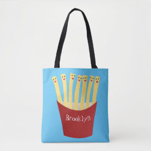Cute kawaii fries fast food cartoon illustration tote bag