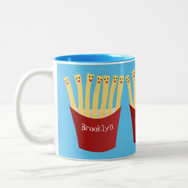 Cute kawaii fries fast food cartoon illustration Two-Tone coffee mug (Left)