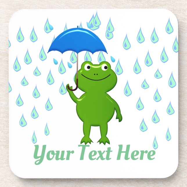 Cute Kawaii Frog and Rain Coaster (Front)