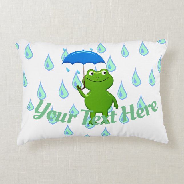 Cute Kawaii Frog and Rain Decorative Cushion (Front)