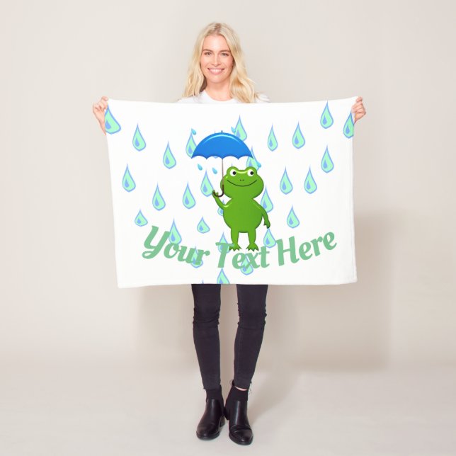 Cute Kawaii Frog and Rain Fleece Blanket (In Situ)