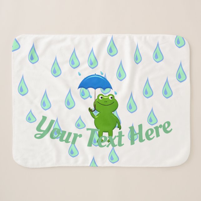 Cute Kawaii Frog and Rain Sherpa Blanket (Front (Horizontal))