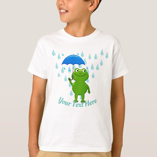 Cute Kawaii Frog and Rain T-Shirt (Front)