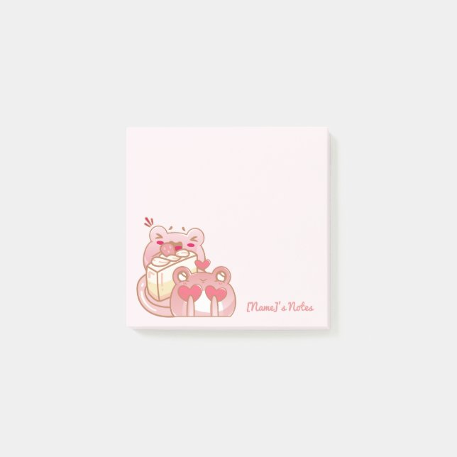 Cute Kawaii Frog Eating Cake Personalized Notepad (Front)