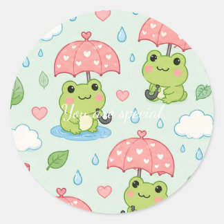 Cute Kawaii Frog Heart Umbrella Pattern Classic Round Sticker