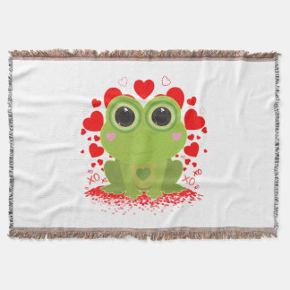 Cute Kawaii Frog Hearts XOXO Cosy Love Artwork Throw Blanket