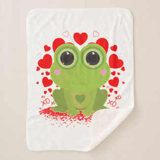 Cute Kawaii Frog Hearts XOXO Cosy Love Design Sherpa Blanket