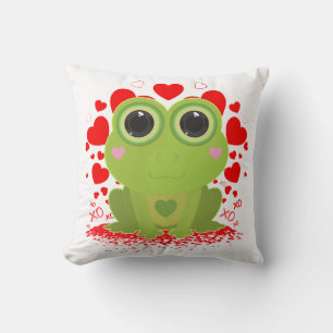 Cute Kawaii Frog Hearts XOXO Love Cushion